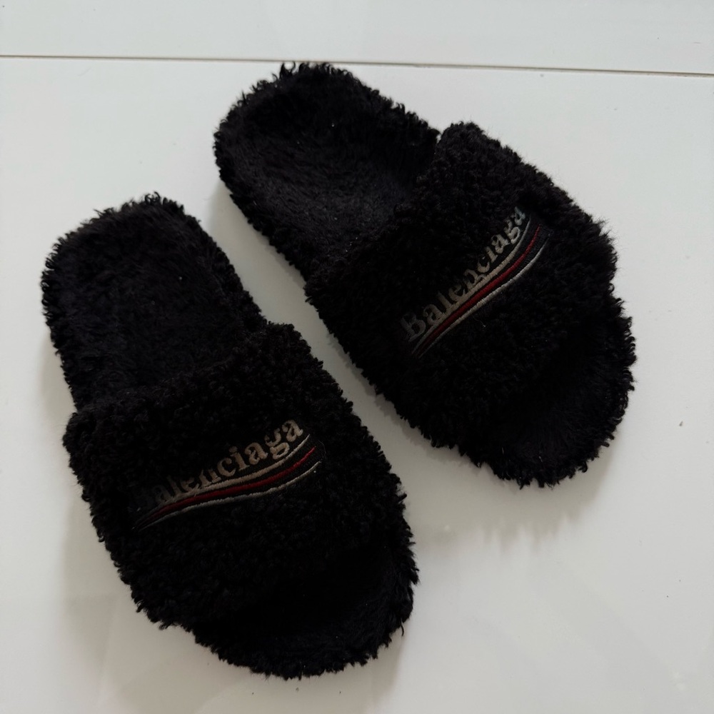 Balenciaga Black Plush Slides